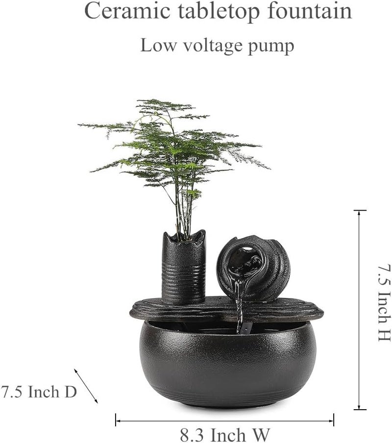 Andady Ceramic Tabletop Fountain Water Feature Fall Indoor and Outdoor Decoration (Black Pot A150) - Image 2